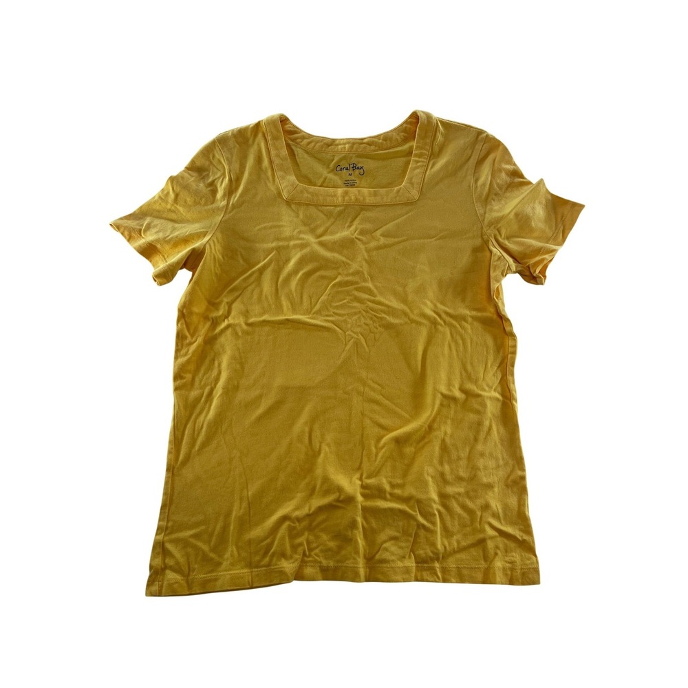Coral Bay Womens Square Neck Short Sleeve Cotton T-Shirt Yellow Size M RN 76235‎